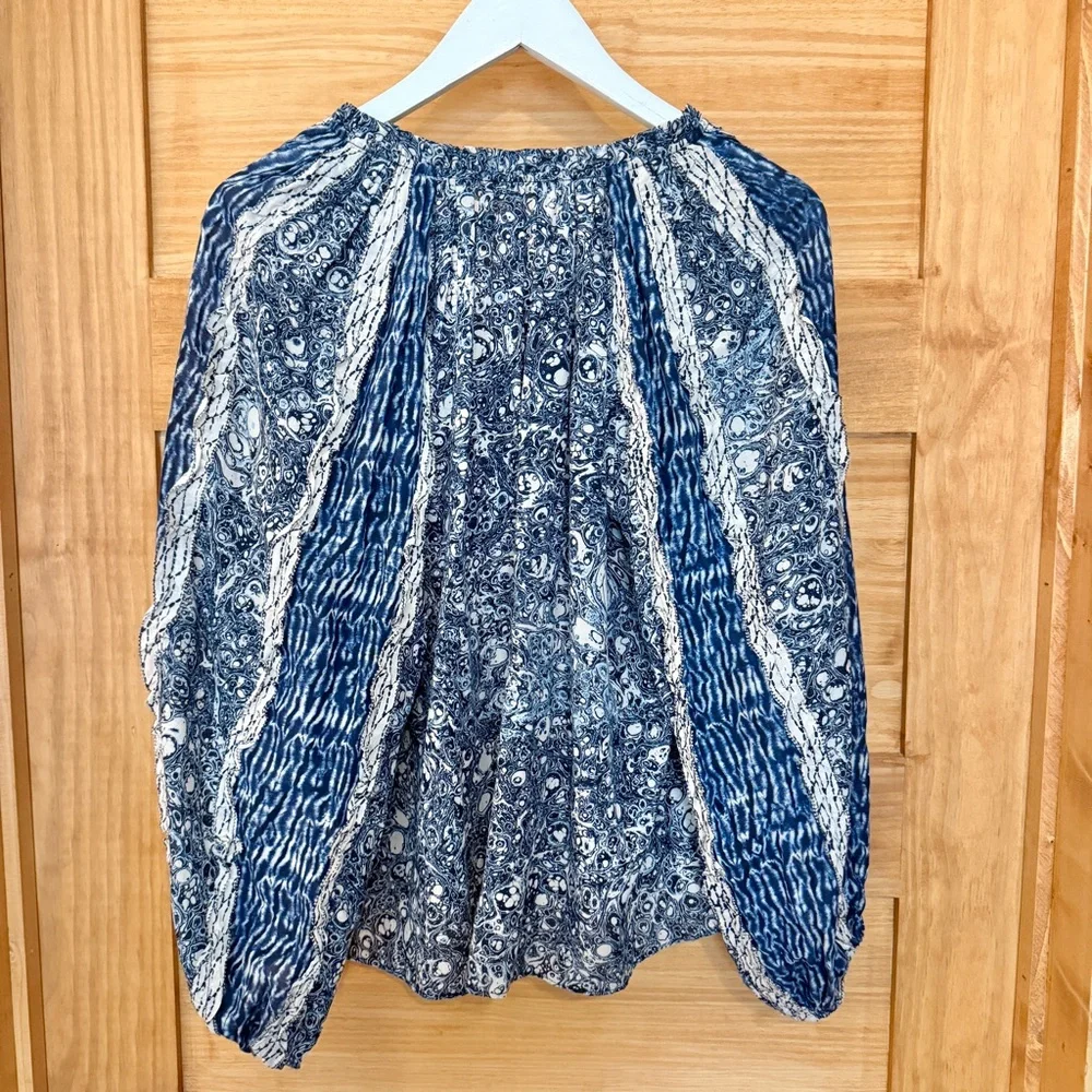 Ulla Johnson NEW Kana Indigo Ruffle Puff Sleeve Peasant Blouse Women’s size 6
